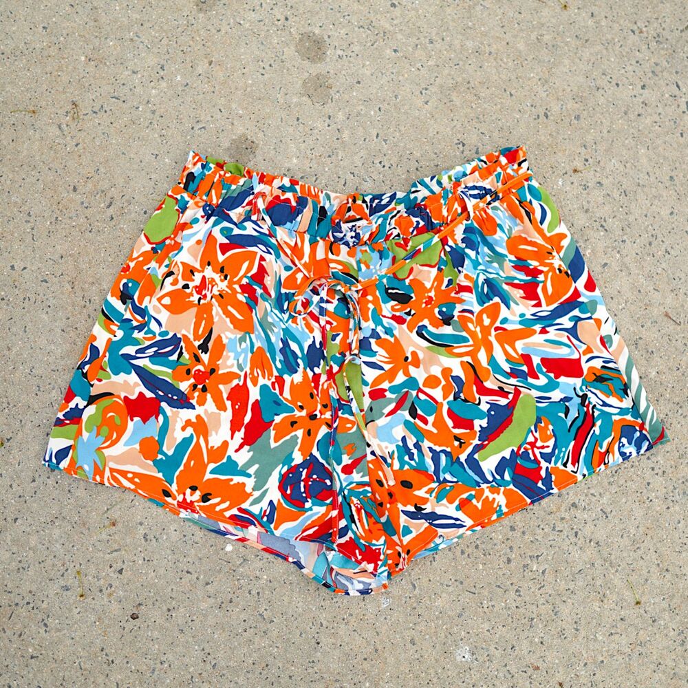 Shein Curve Floral Paperbag Shorts 2XL High Waisted Boho Belted Summer Resort